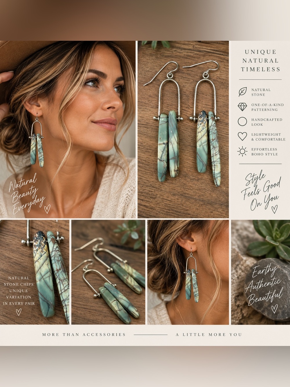 Simple Sparrow Natural Stone Double Dangle Earrings Artisan Boho